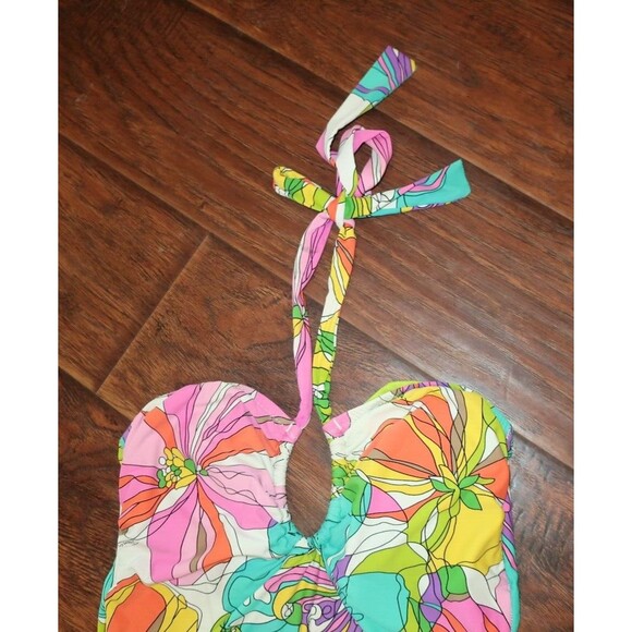Trina Turk One Piece Swimsuit 12 14 Tropical Halter Top Kaleidoscope L XL Swim - Picture 3 of 10